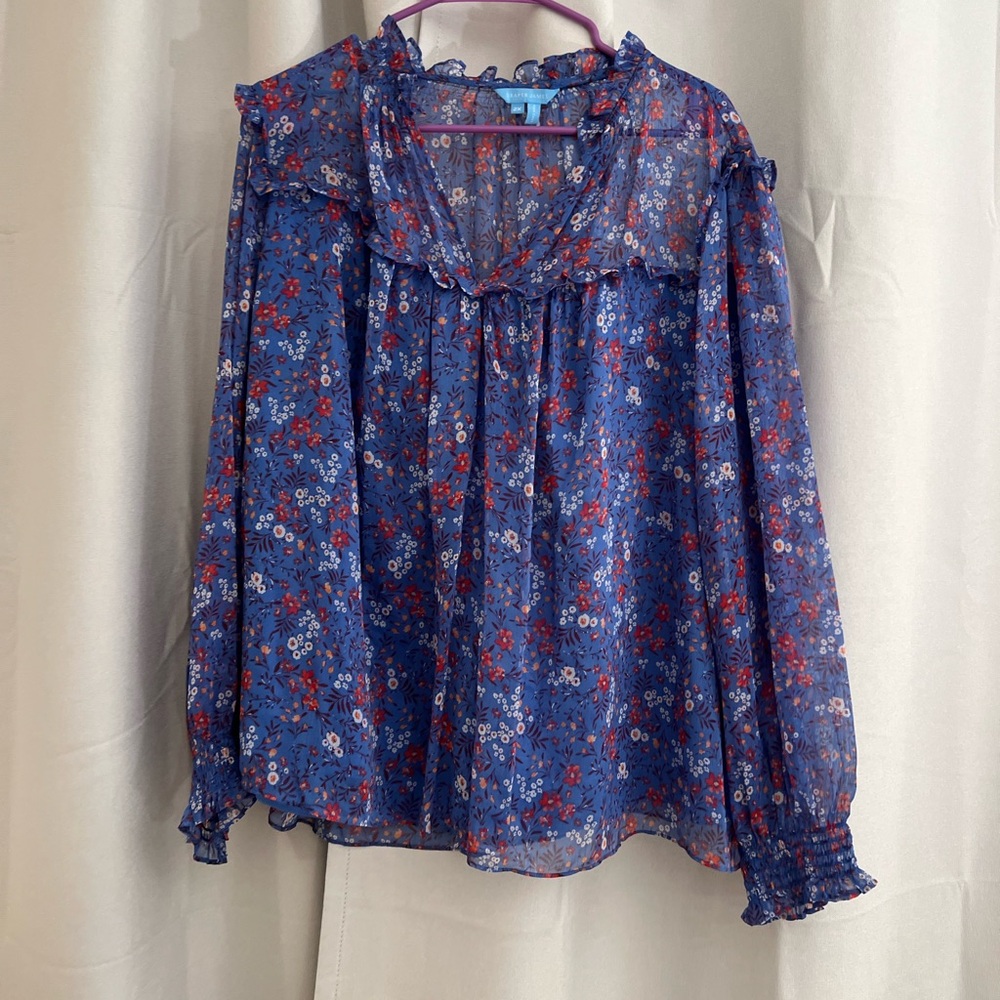 Draper James Blue Floral Sheer Blouse
